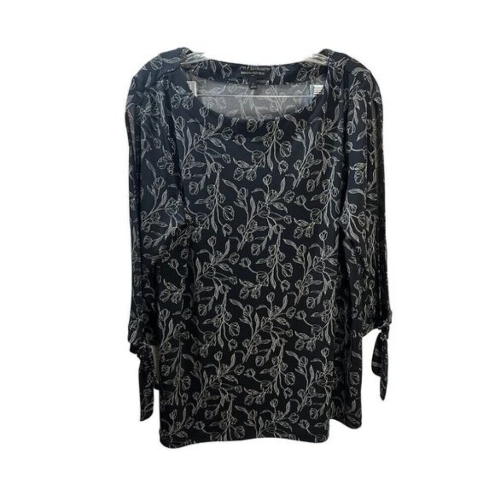 Banana Republic Black & White Floral Long Cutout‎ Sleeve Blouse Large